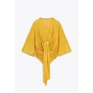 NWT Zara Yellow Knotted Jacquard Bodysuit